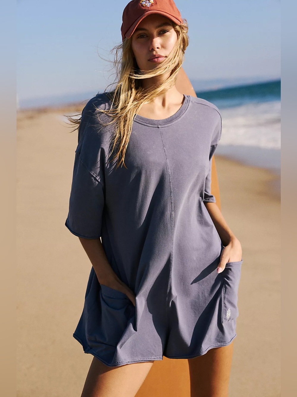FP Movement Hot Shot Tee Romper Blue Gray Size M